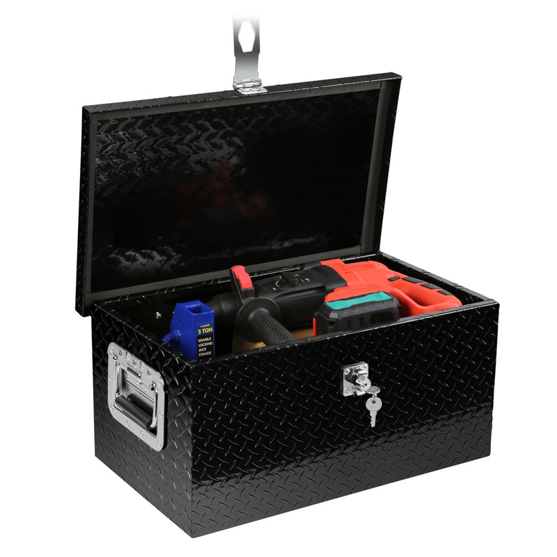 Boîte à outils 20 pouces en aluminium noir avec boîte plate et bande de roulement pour camionnette de plein air