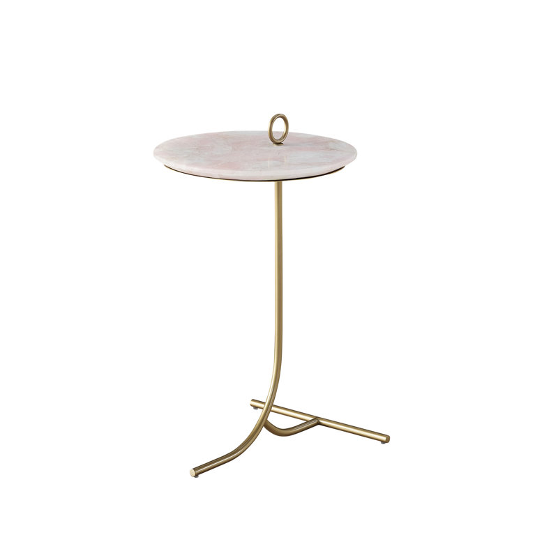 14" Rose Quartz Accent Table with Soft Gold Base