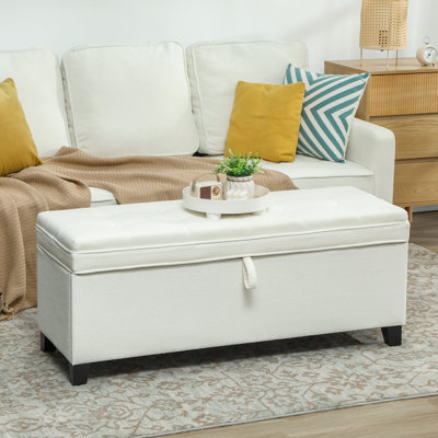 Storage Ottoman Bench, 47 Inches Linen Storage Chest, Dark Grey