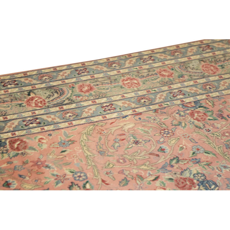 Hand Knotted Wool Oriental Area Rug in Rose And Green