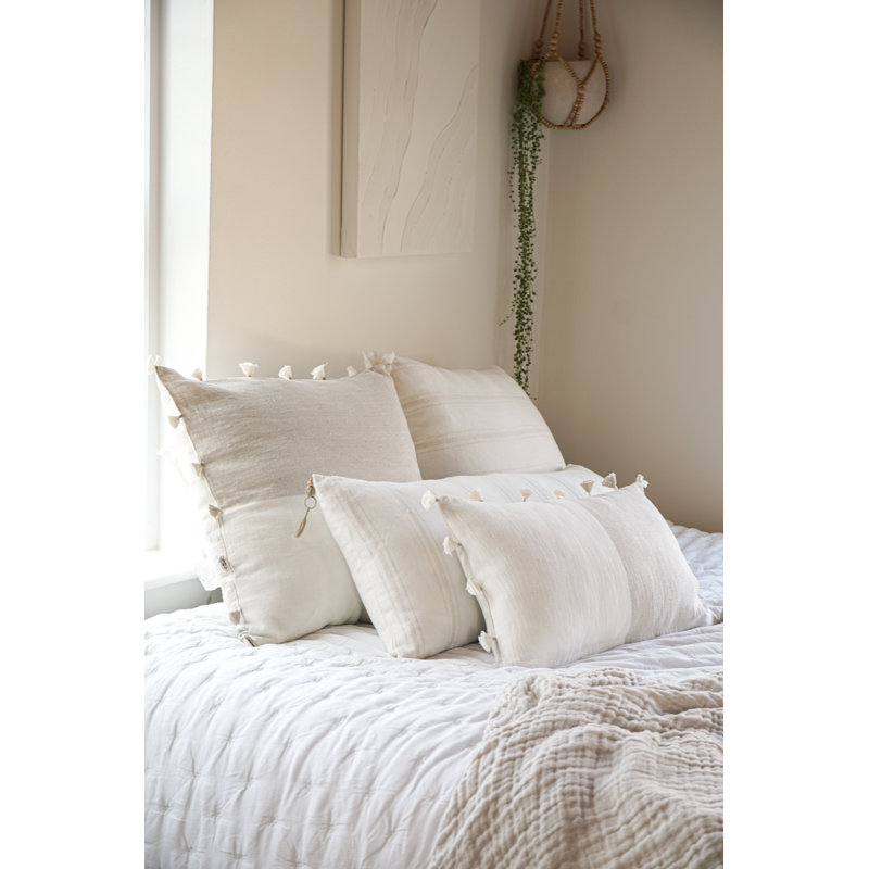 Luxe Square Pillow Cover & Insert, Natural Beige/White, Feather