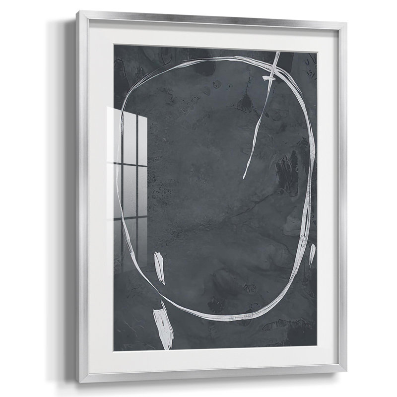 Gravure circulaire II, reproduction encadrée, Papier avec cadre argenté, Blanc