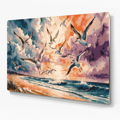 Nautical Beach birds Beige Metal Wall Art