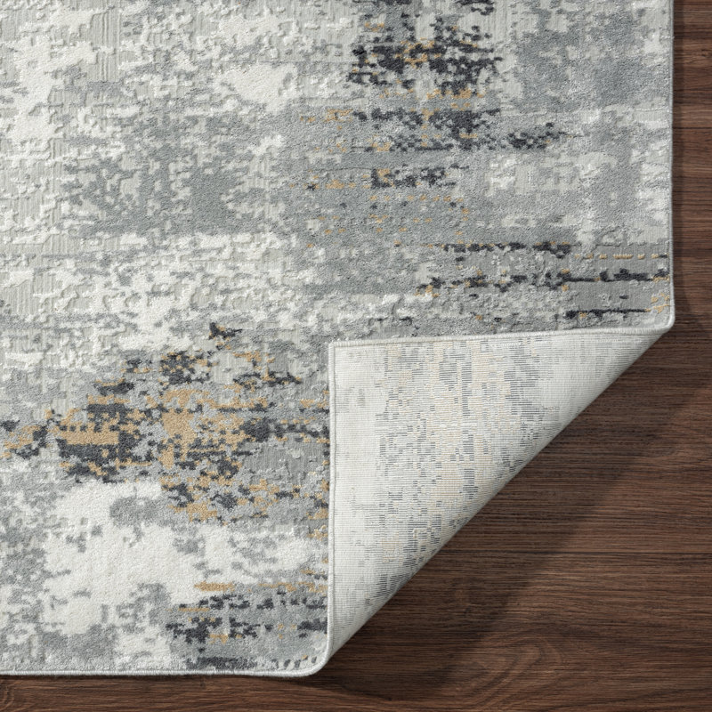 B Abstract Area Rug in Grey, Rectangle 2' x 3'