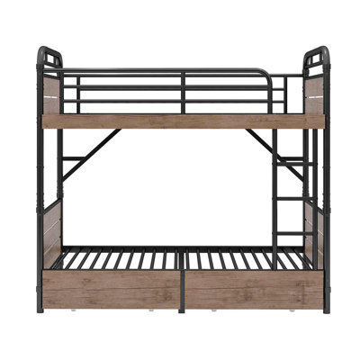 Twin XL Over Twin XL Metal Bunk Bed With LED, Charging & Two Storage Drawers