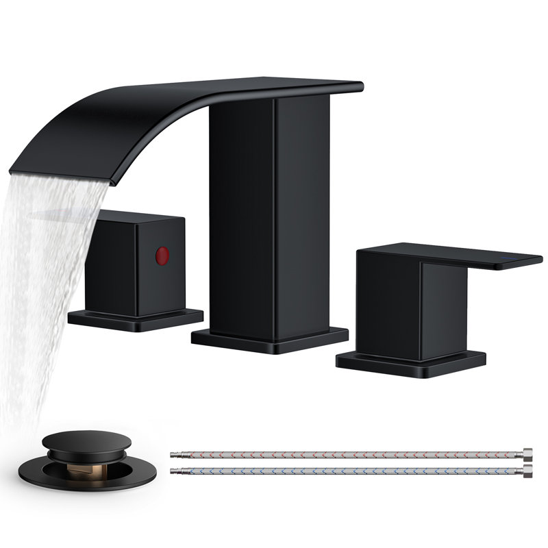 Widespread Bathroom Faucet With Drain Assembly, Matte Black