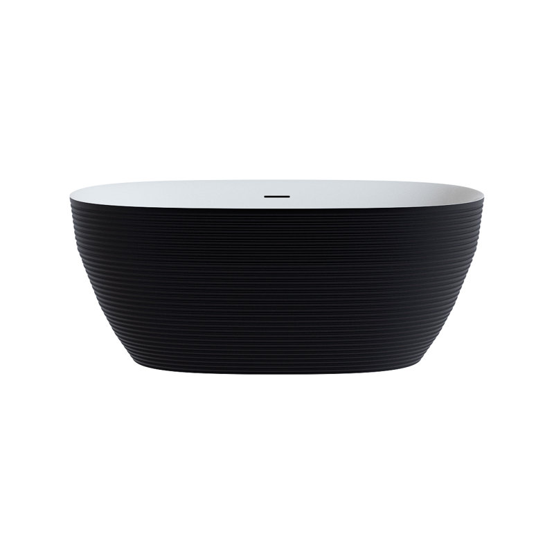59 In. X 29.5 In. Acrylic Bathtub With Horizontal Grooves Pattern In Matte Black, Matte Black