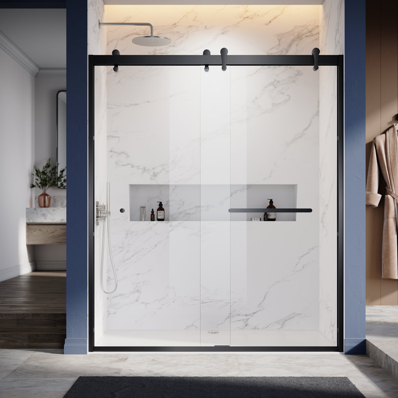 60'' Matte Black Double Sliding Frameless Shower Door with Clear Glass