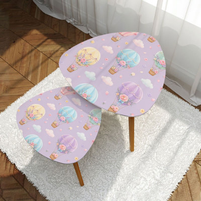 Ensemble de 2 tables basses gigognes modernes et minimalistes modernes décoratives à motif floral lavande pastel pastel lavable et empilable pour table basse