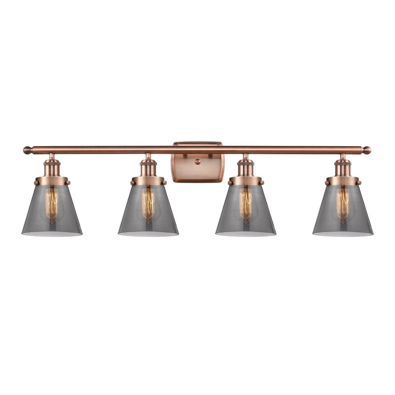 Éclairage pour meuble-lavabo 4 lumières 36 po Ballston Urban Cone, Cuivre antique, DEL, Plaqué couleur fumée