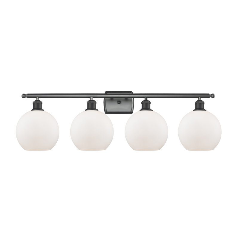 Éclairage pour salle de bain 4 lumières Cindi, Blanc mat, Incandescente, Noir mat