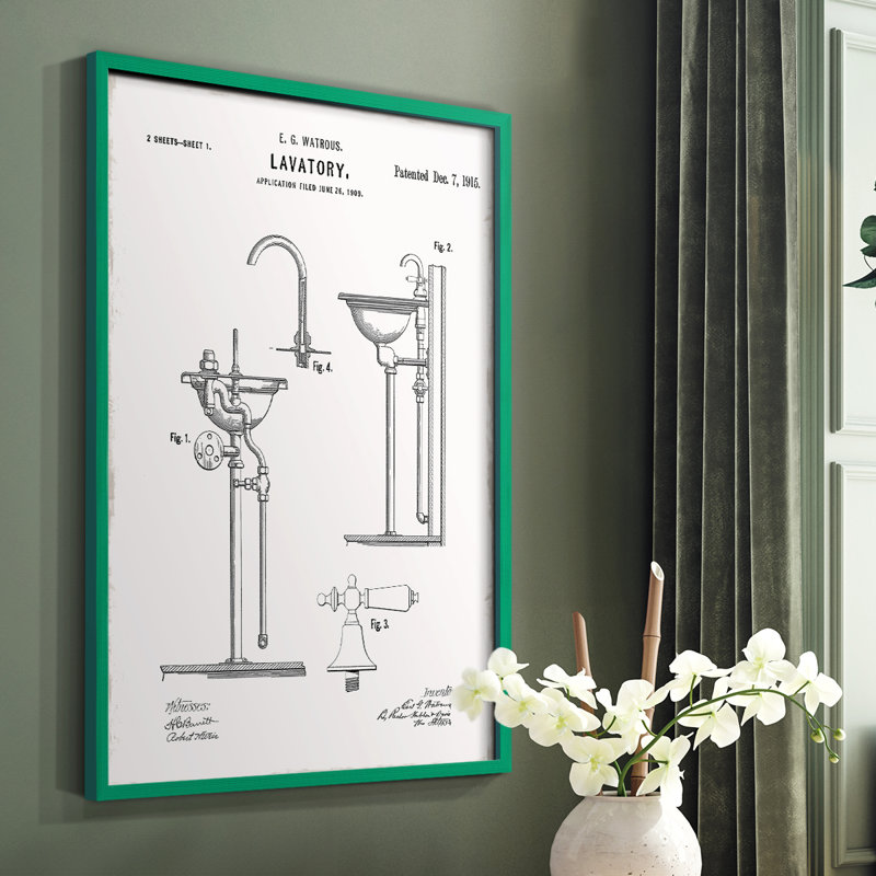 Lavabo rétro II, reproduction encadrée - bois massif, Vert, H 10 po x l 8 po