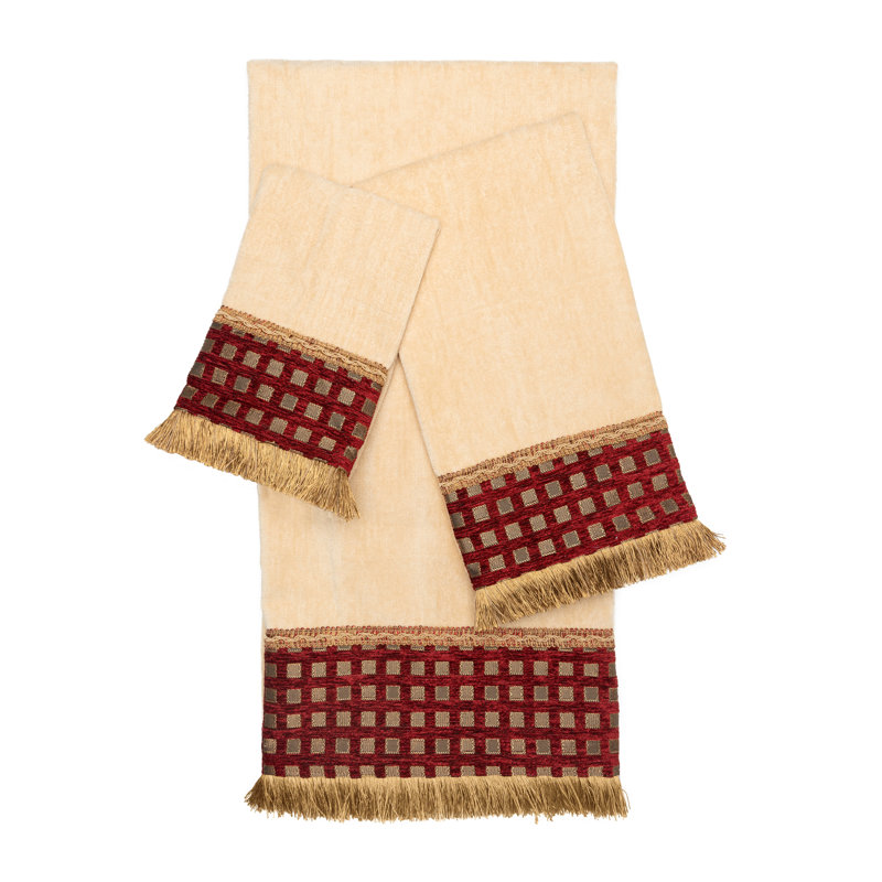 Ensemble de serviettes de bain 3 pièces, Or clair / rouge