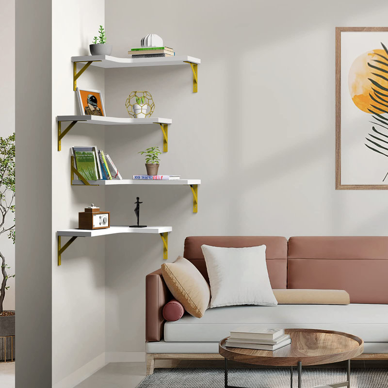 Ensemble de 4 tablettes murales en bois, Blanc