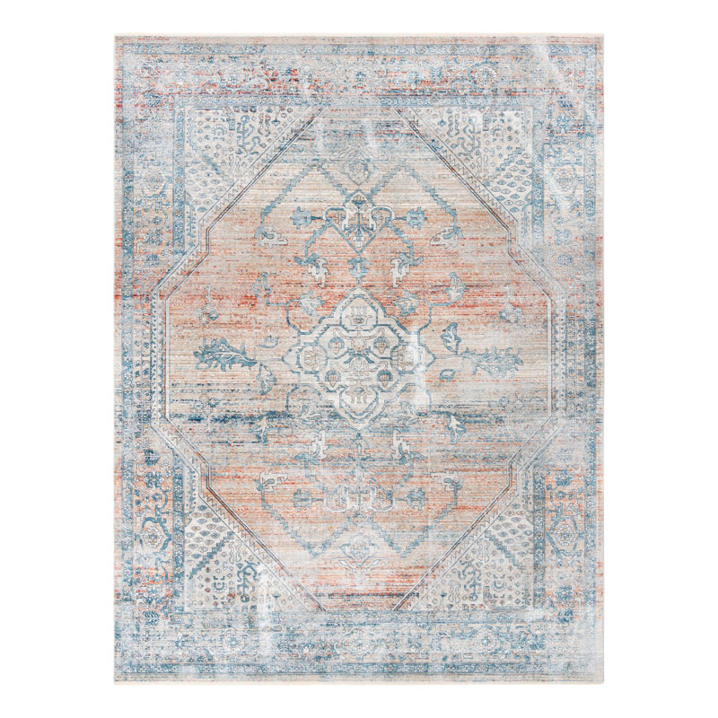 Tapis oriental rouge / bleu Alabama, Rectangle 9 pi 1 po x 12 pi