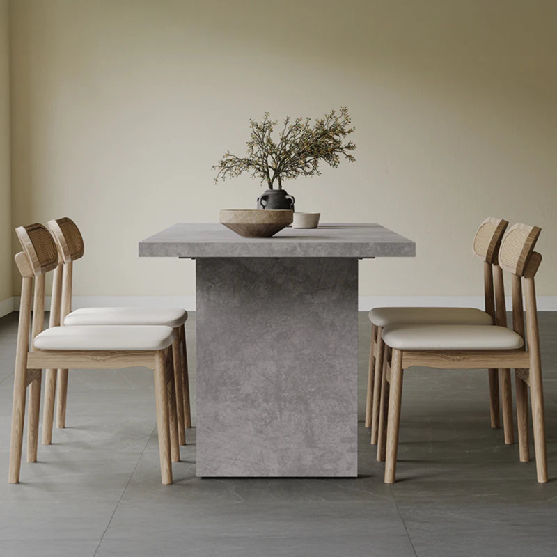 Todd Japandi Gray Wooden Rectangular 67" Double Pedestal Dining Table for 4-6 people