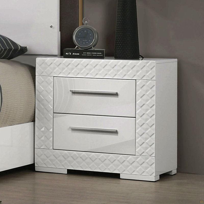 1Pc Nightstand Metal Side Glide 2-Drawers Bedside Table