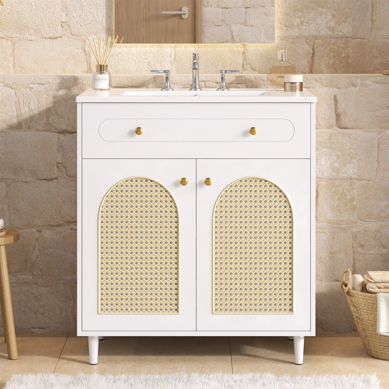 Meuble-lavabo 30 po avec lavabo en céramique, Blanc