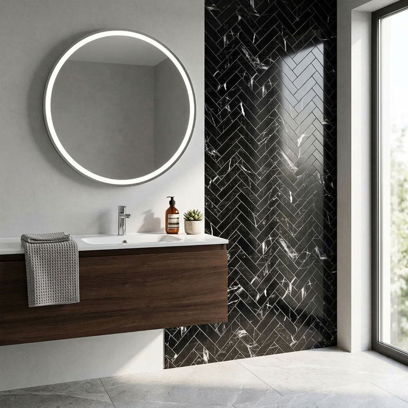 Nero Marquina Honed 1x4 Herringbone Marble Mosaic