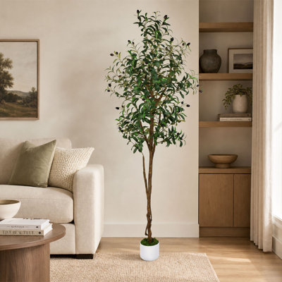 Arbre artificiel de 73,62 pouces avec des fruits réalistes et des feuilles réalistes pour la décoration intérieure