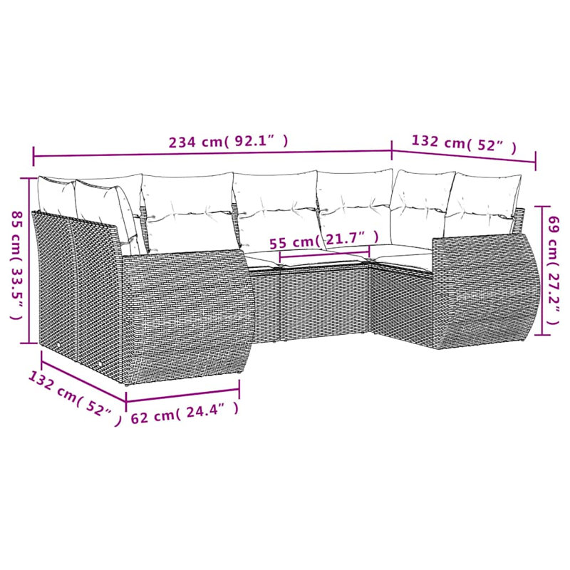 Ensemble de canapé de patio avec coussins 6 pièces Vidaxl