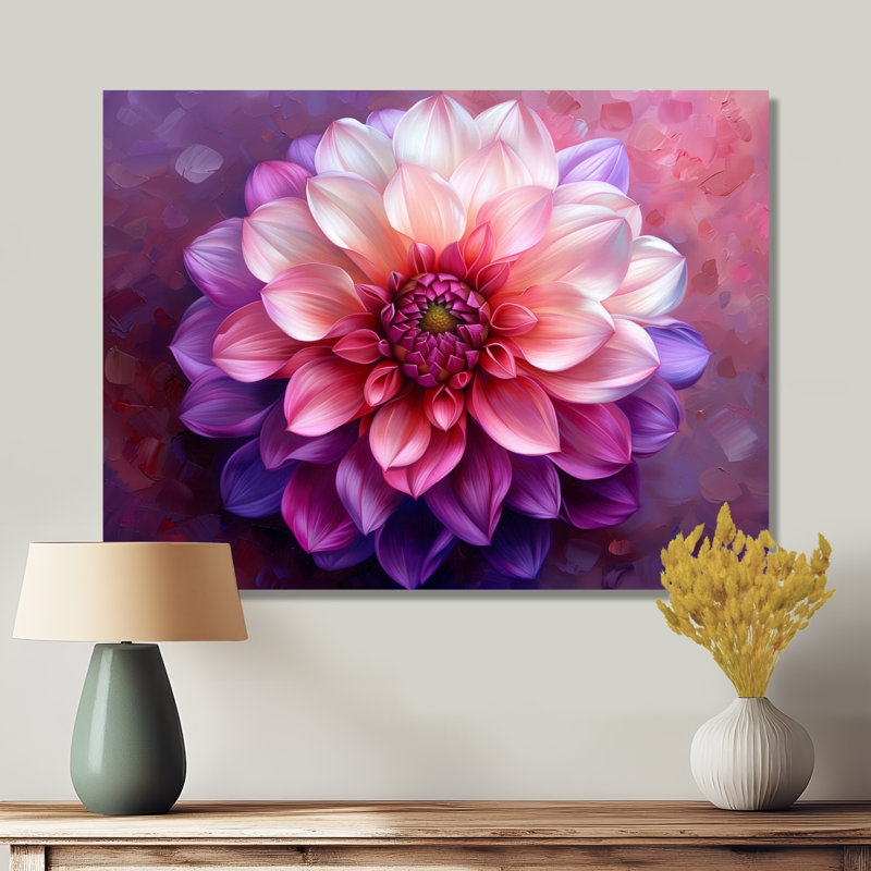 «Dahlia», art floral mauve, H 12 po x l 20 po, Toile tendue