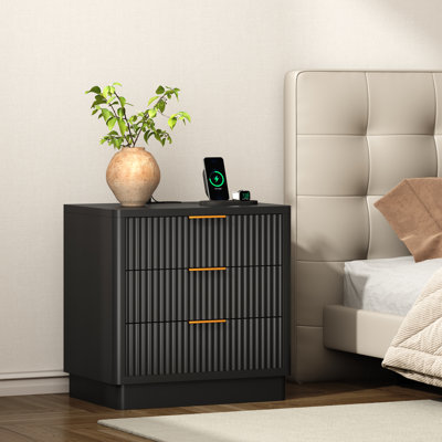 23.6" W 3-Drawer Nightstand with Charging Station