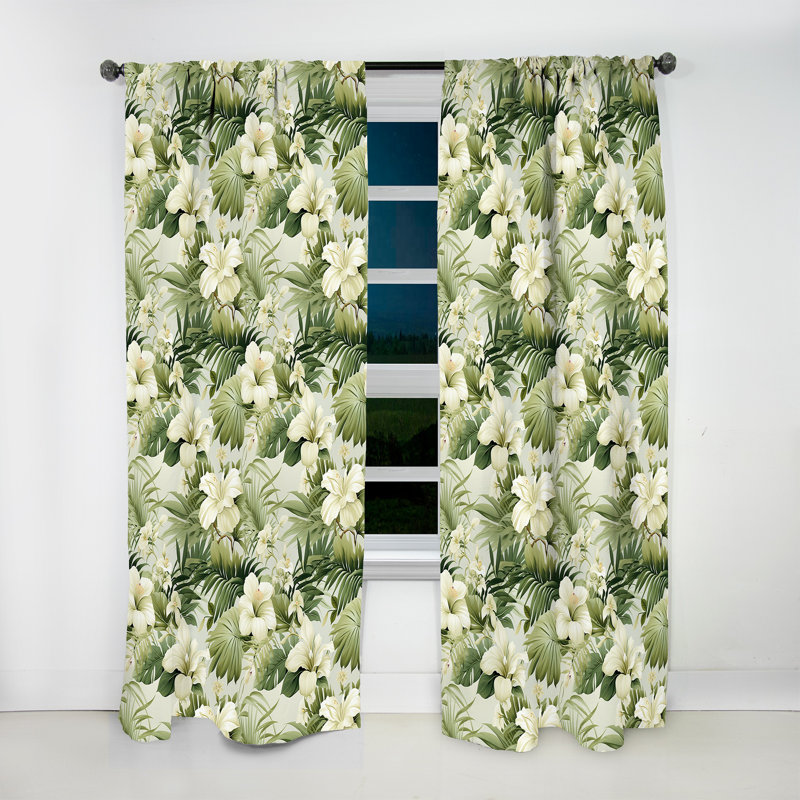 Neutral Oasis Iii - Motif tropical - Rideau tropical - Velours obscurcissant - 1 panneau, L 52 po x L 84 po