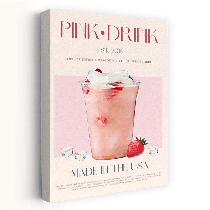 Art mural contemporain rose avec fraise rose, H 18 po x l 12 po