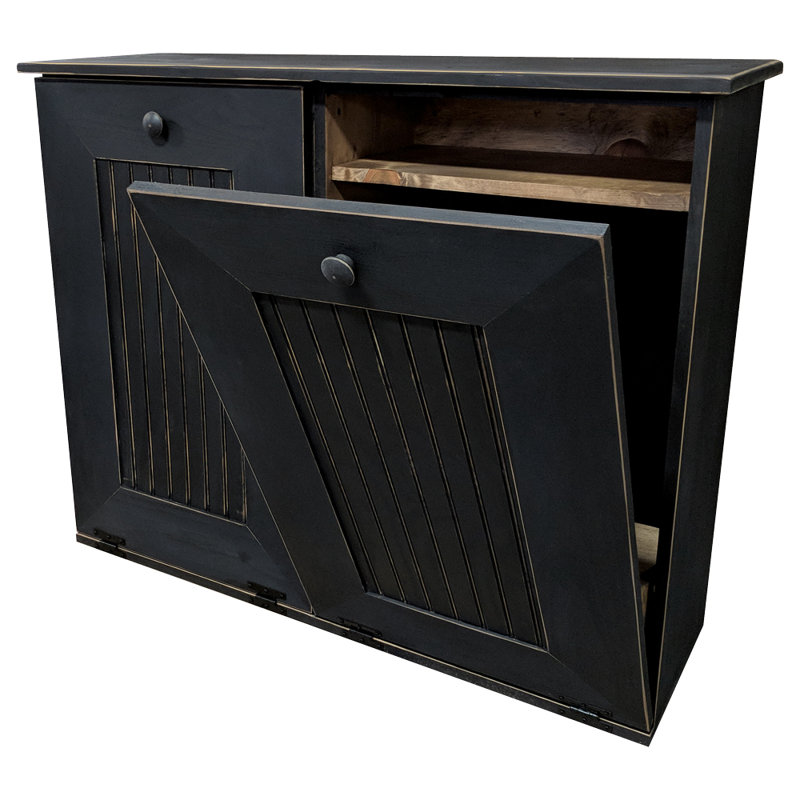 Solid Wood Manual Lift Multi-Compartments Trash & Recycling Bin - 13 Gallons, Old Black