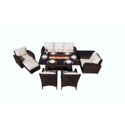 Moda Furnishings 8-Piece Brown Frame Patio Set with Beige Moda Furnishings Cushion(s) Included