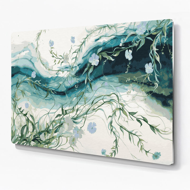 Coastal Coastal Vines Beige Metal Wall Art, 240" H x 240" W x 0.05" D