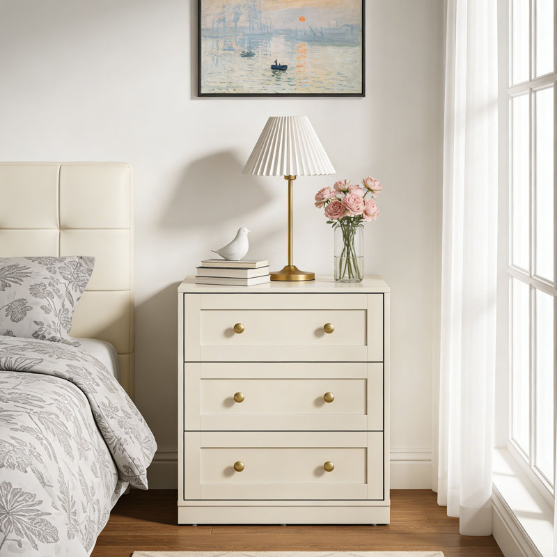 Yokota Wood 3 Drawer Dresser, Cream