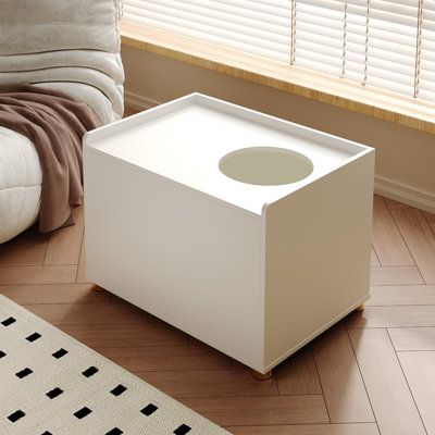 Enceinte de dessus de litière, meuble de litière à rabat moderne avec tapis à griffes pour chat, table d'appoint (blanc)