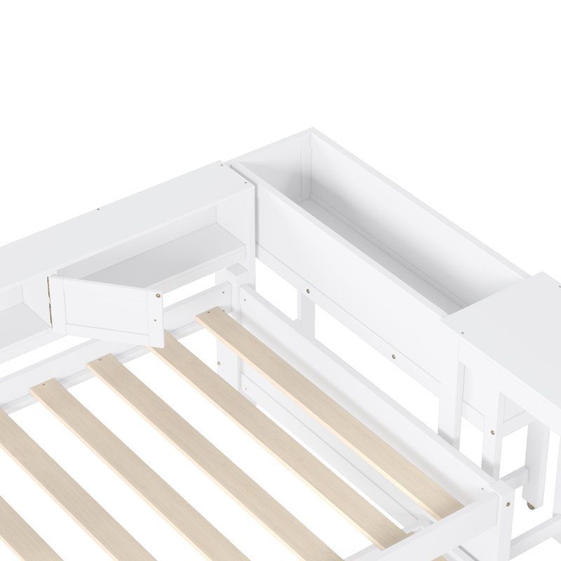 Twin Size Daybed With Trundle,Wood Daybed Frame With Storage Drawers,Side Shelves And Desk,White, White, Twin