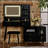 Modern Makeup Vanity Desk With Adjustable LED Lights, Retractable Side Cabinet, And Built-In Power Outlet For Enhanced Beauty Routine-2097566439