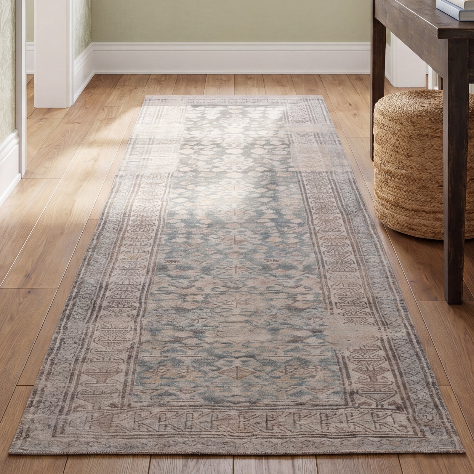 Machine Washable Jihane Oriental Machine Woven Polyester Area Rug in Gray/Tan, Runner 3' x 8'