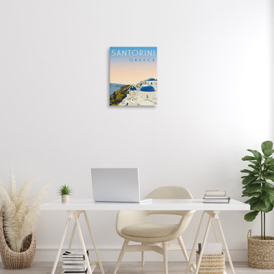 Toile rétro de paysage urbain de Santorin, design par Victoria Barnes