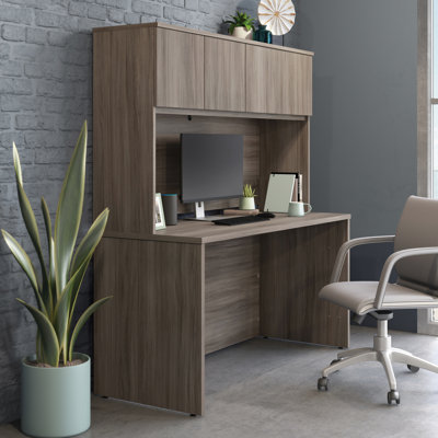 60" x 24" Desk With Hutch, Brown finish, 59.09" W x 23.5" D x 64.29" H, Engineered Wood, 1 Piece, Desk, Brown, with Storage with Cabinet