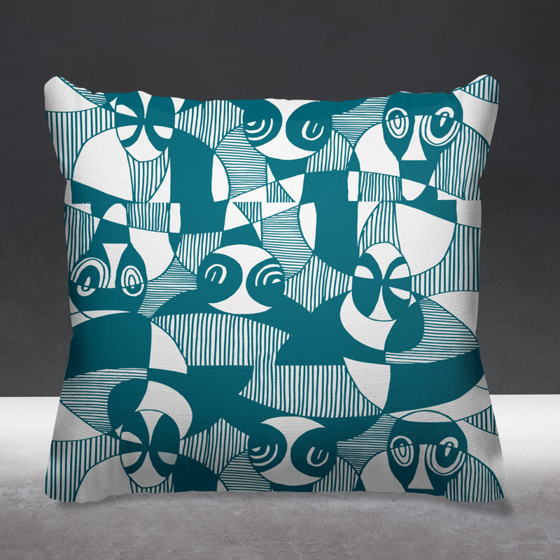 Olowo Abstract Outdoor Reversible Throw Pillow, 19W" x 19H", Turquoise