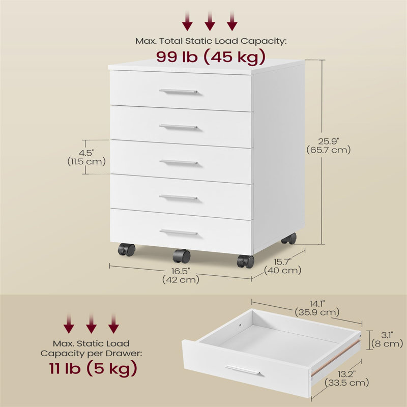 42cm Wide 5 -Drawer Mobile File Cabinet