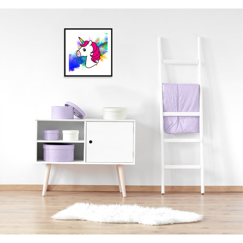 Art sur toile licorne arc-en-ciel, H 26,5 po x l 26,5 po x P 1,18 po, Encadré de boîte noir