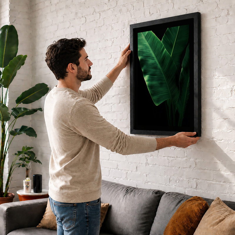 Luminous Tropical Leaves Botanical - Framed Print, A4 - 29.7 x 21.0 cm, Oak