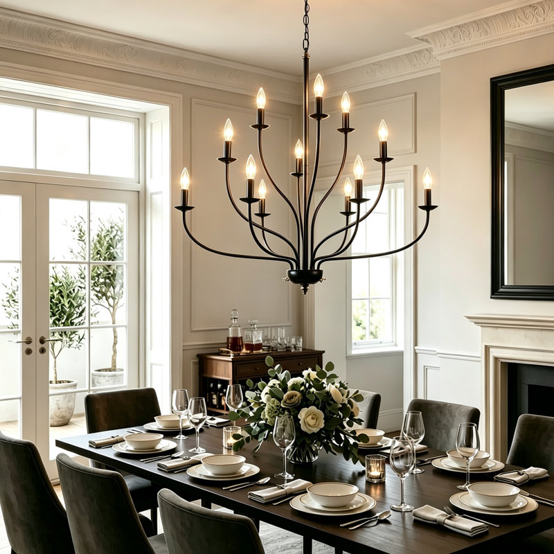  Gurpriya 12 - Light 36 inch 3-Tier Modern Dimmable Black Classic / Traditional Chandelier, Black