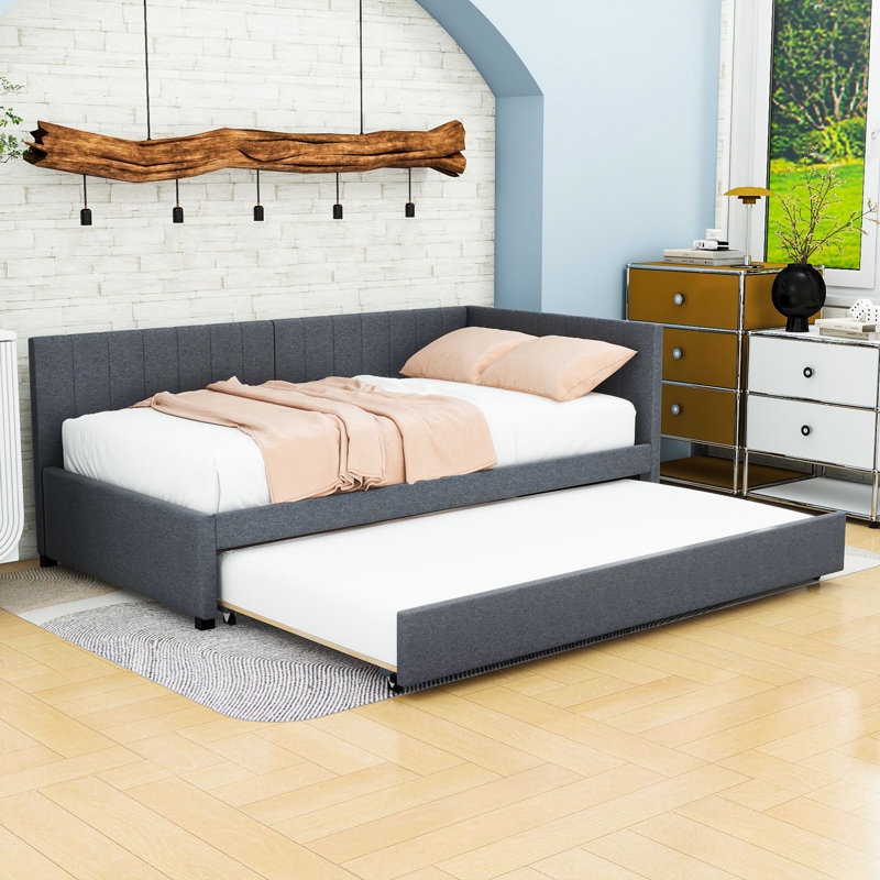 Modern Upholstered Daybed with Twin Trundle, Twin, Gray