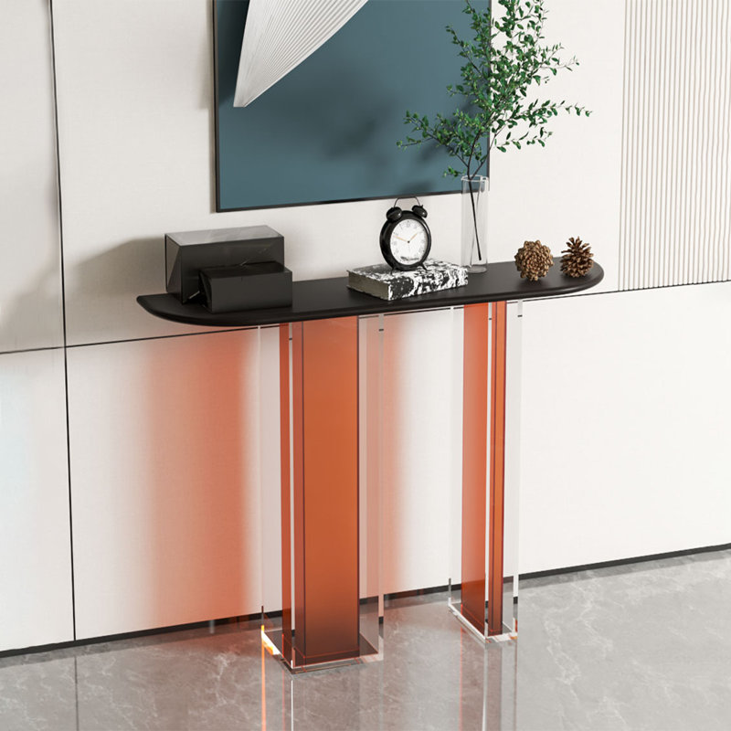 Console simple en bois massif et acrylique, Transparent / orange, H 31,5 po x l 39,37 po x P 11,81 po