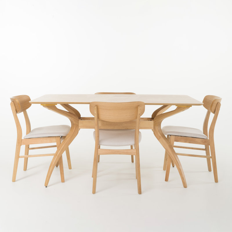 Ensemble repas pour 4 personnes Arbel, Chêne naturel, Beige clair, H 30 po x L 59 po x l 35 po