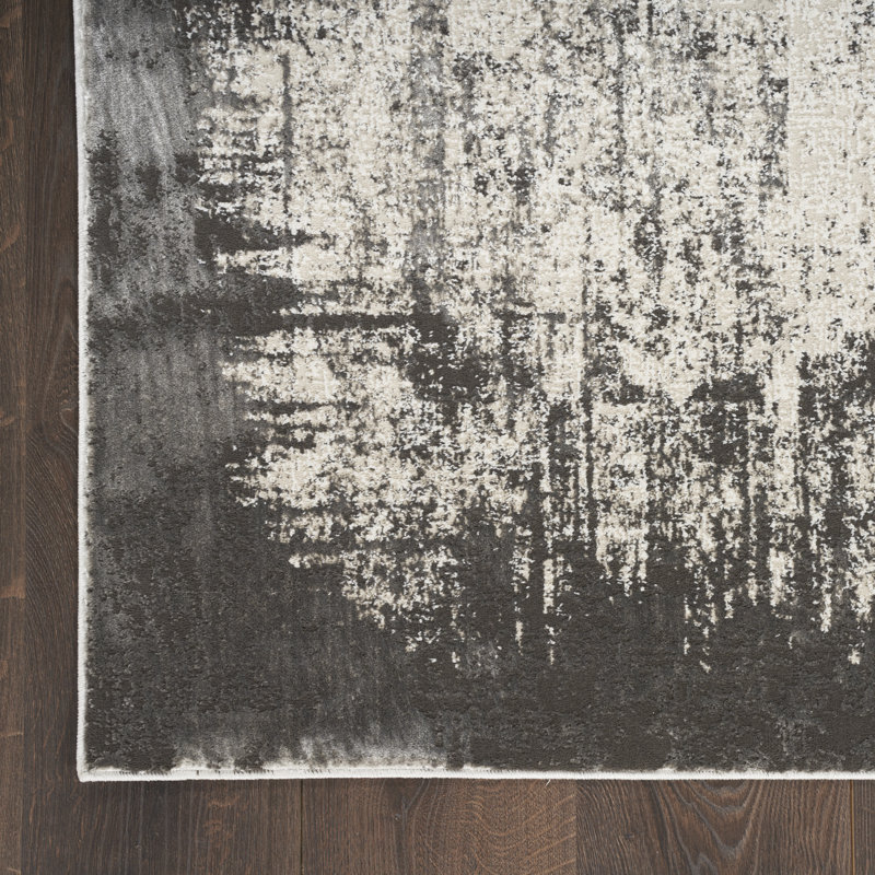 Machine Woven Polyester Area Rug in Cream/Gray, Runner 2'3" x 7'6"