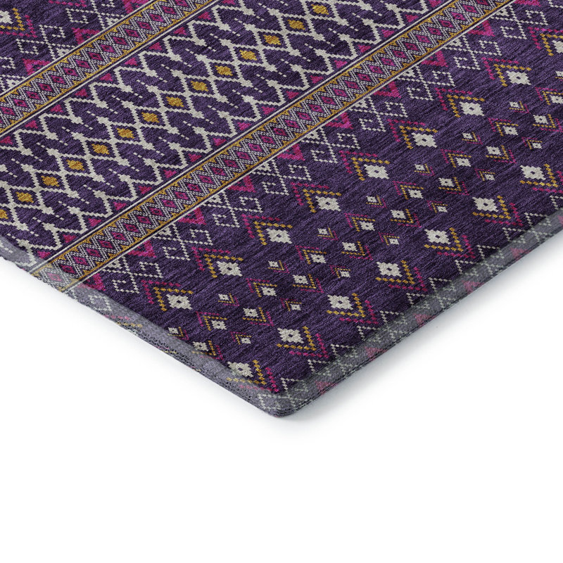 Tapis mauve de qualité supérieure lavable à la machine Prisco, Rectangulaire 3 pi x 5 pi