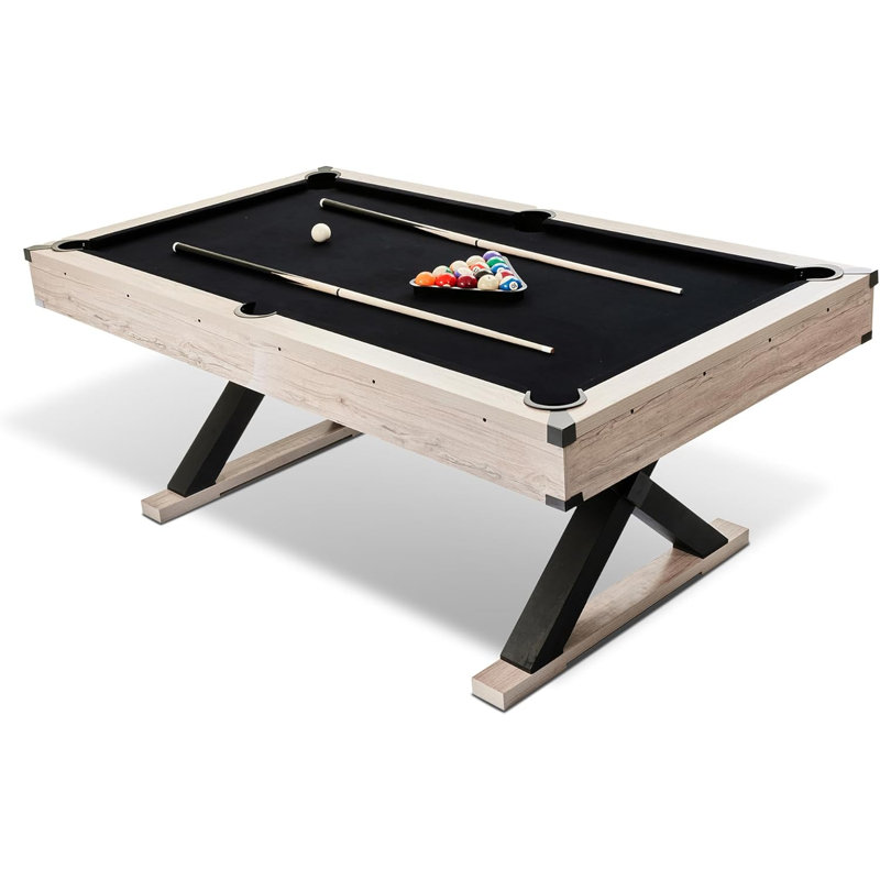7 ft Pool Table, Pool Table 7ft Billiard Table with Accessories - Heavy-Duty x-Leg Pooltable 84", Includes 2 Cue Sticks, Balls, Brush & Cue Rack | HDF+Solid Wood Construction | Game Room Centerpiece